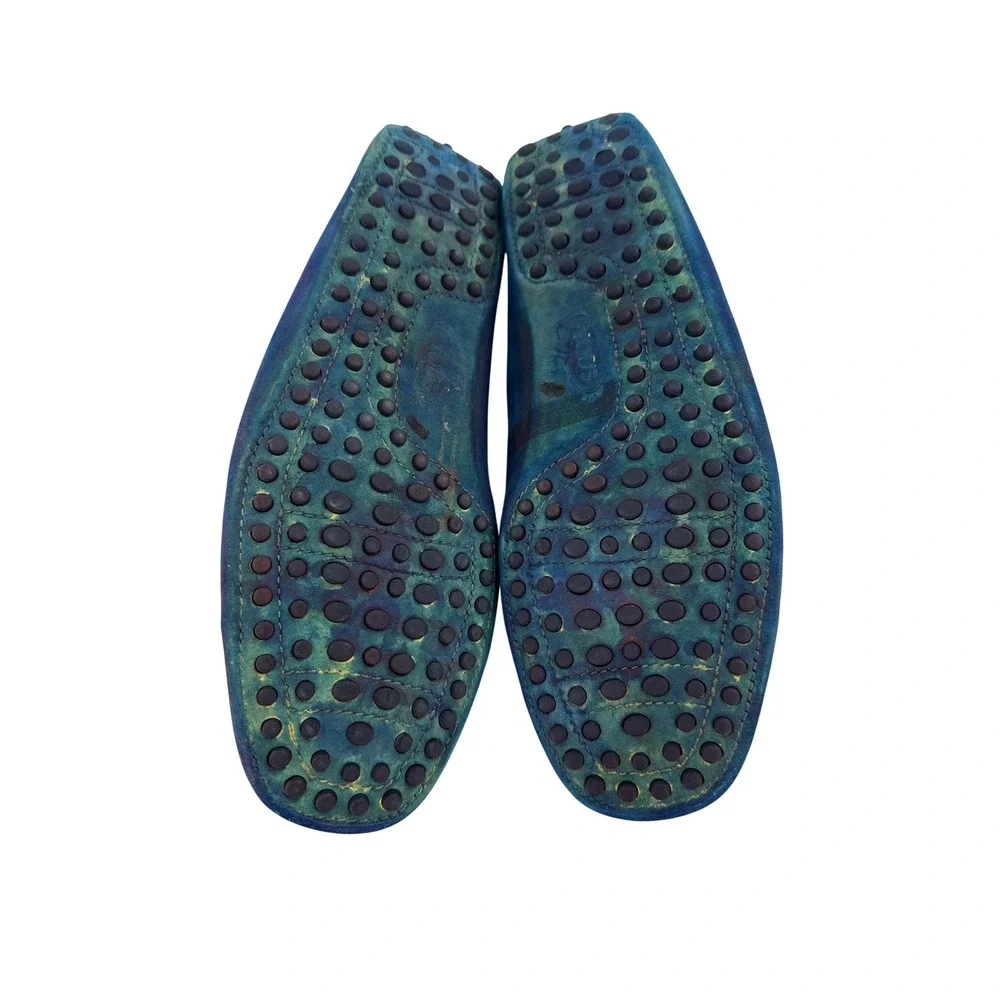 Tods Driving Shoes‎ Mens 7 Blue Tie Dye Suede Gommino Moccasin Loafers Italy